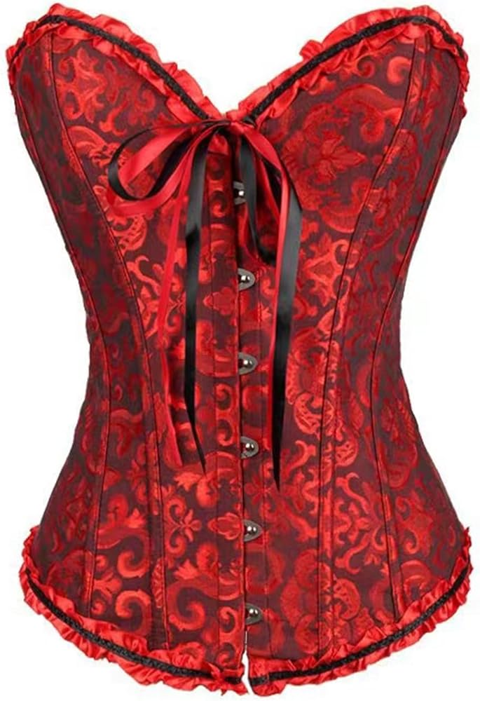 Corset Tops For Women, Satin Boned Overbust Corset Women Floral Slimming Bustier