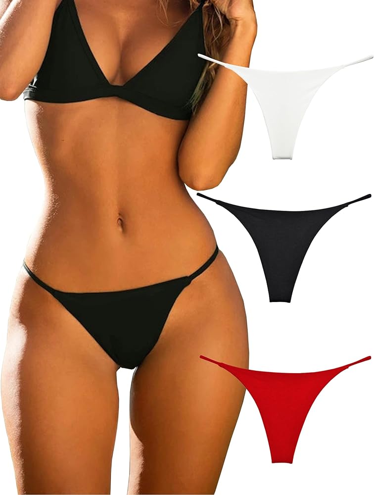 KUKU PANDA Cotton Thongs for Women Sexy Seamless Woman G String Panties 3 Pack Set