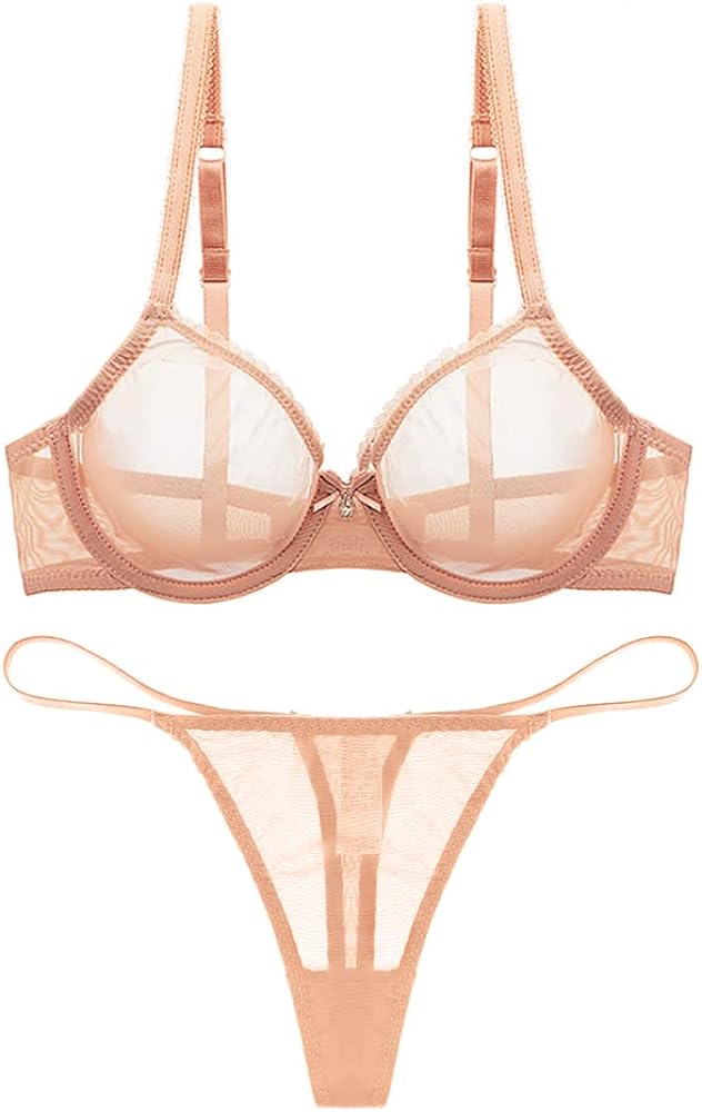 Women See Through Mesh Bra and Thong Set Transparent Sexy Underwear