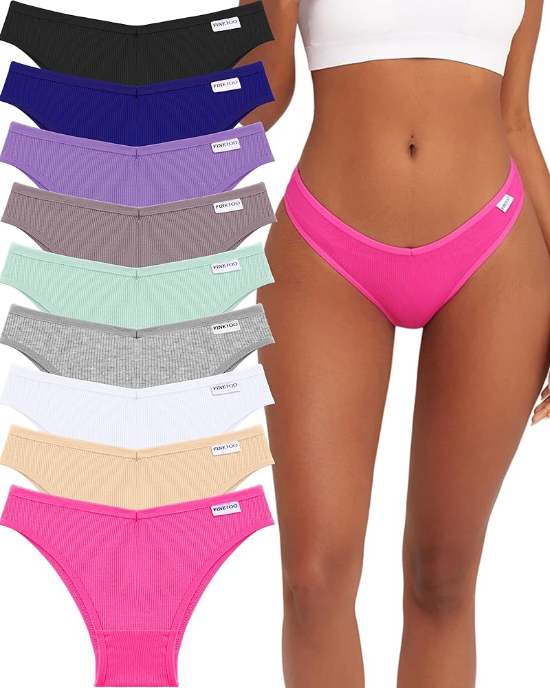 FINETOO 10 Pack Womens Cotton Underwear Sexy Stretch Bikini Panties Low Rise Hipster Ladies Soft V-Waist Cheeky S-XL