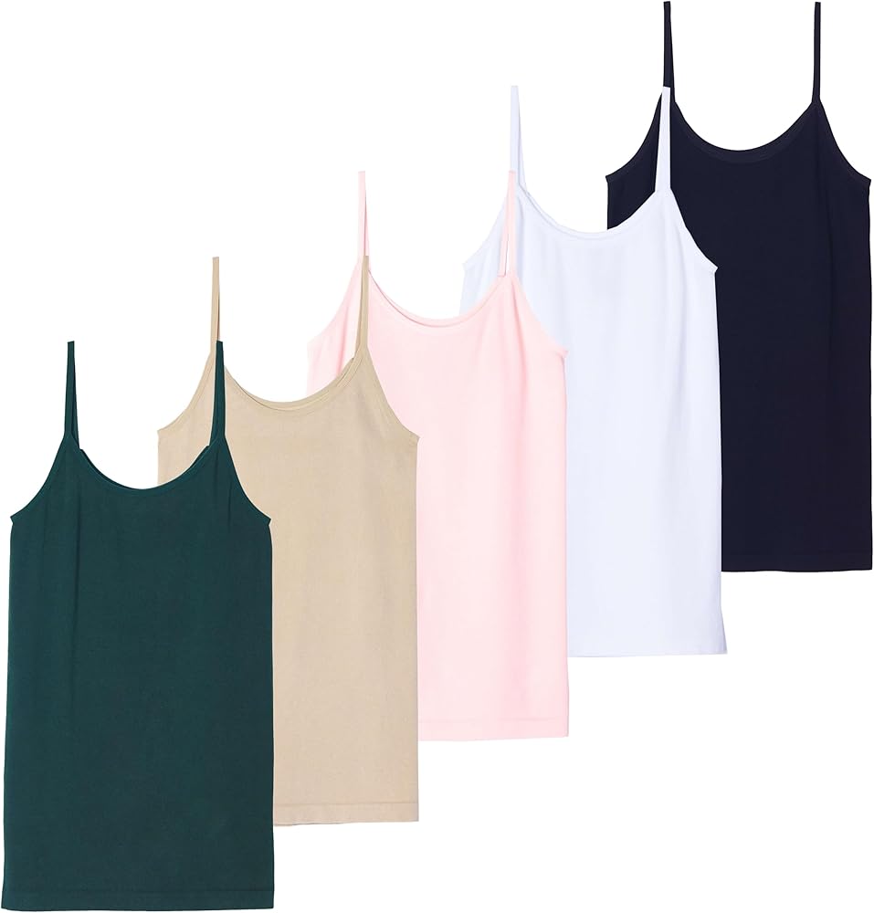 Real Essentials 5 Pack: Women's Ribbed Spaghetti Strap Camisole Seamless Tank Top