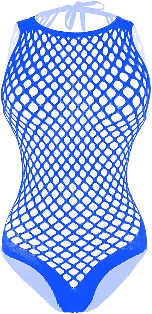 Women Lingerie Rainbow Fishnet Babydoll Halter Stretch Chemise Mini Dress One Size