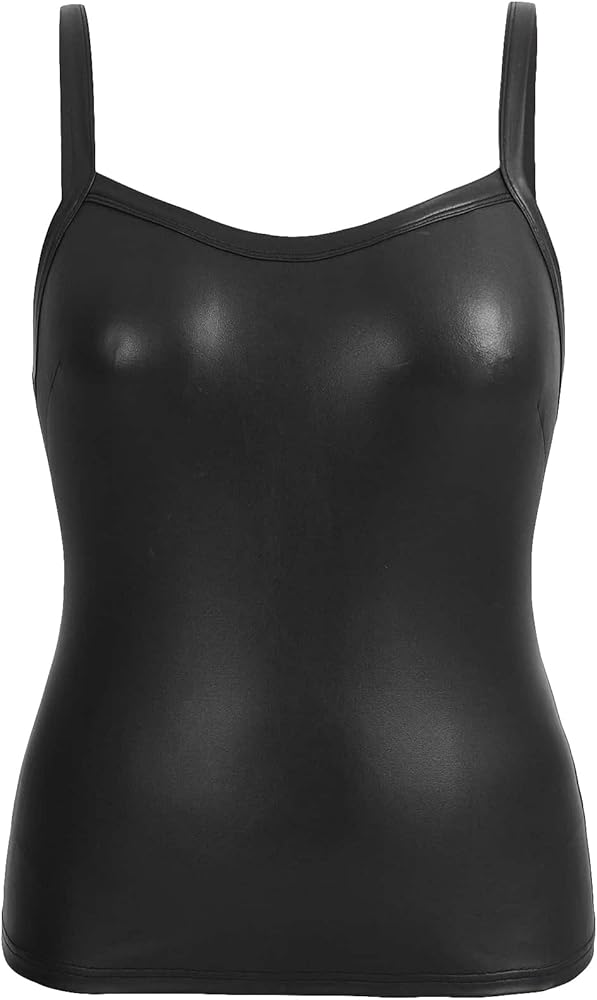 WDIRARA Women's Plus Size V Neck Spaghetti Strap Pu Leather Cami Top Camisole