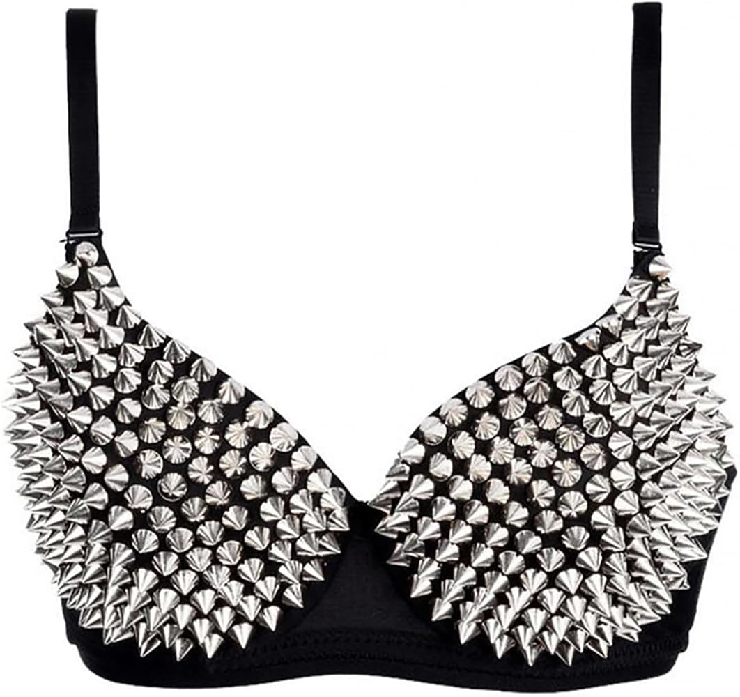 Kimring Women's Steampunk B Cup Spike Studs Rivet Party Club Rave Sport Bra Tops