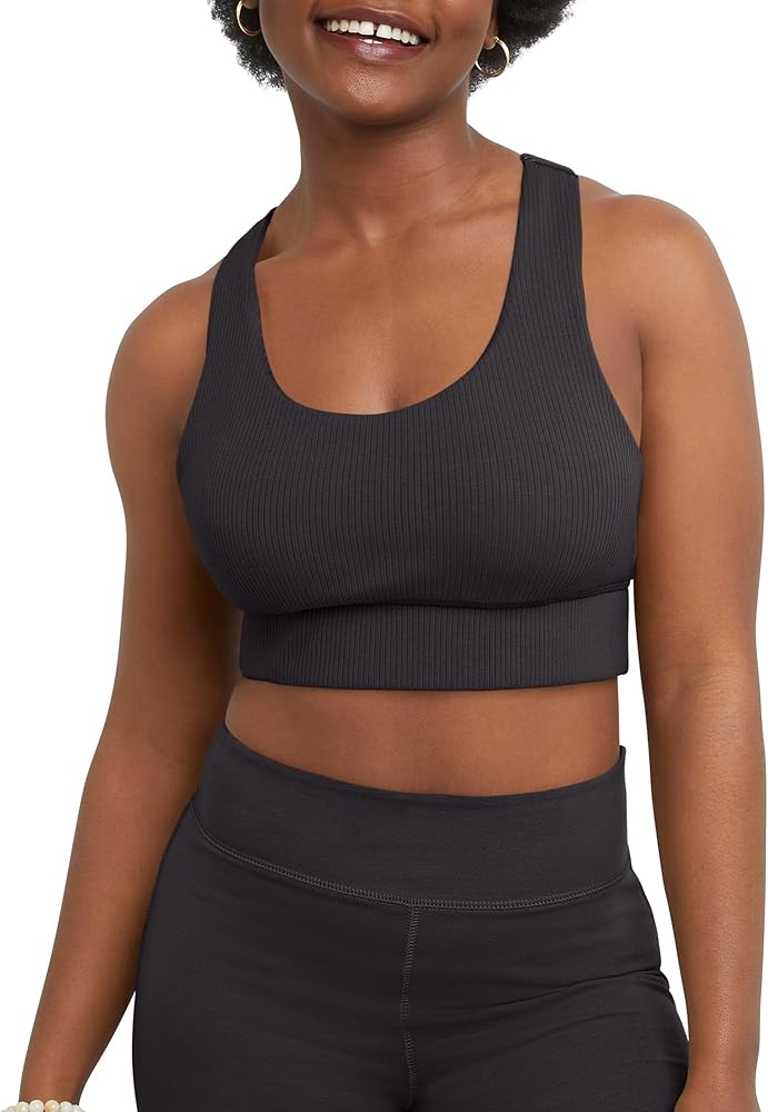 Hanes Womens Originals Longline Racerback Sports Bra, Moderate Support Pullover Sports Bra