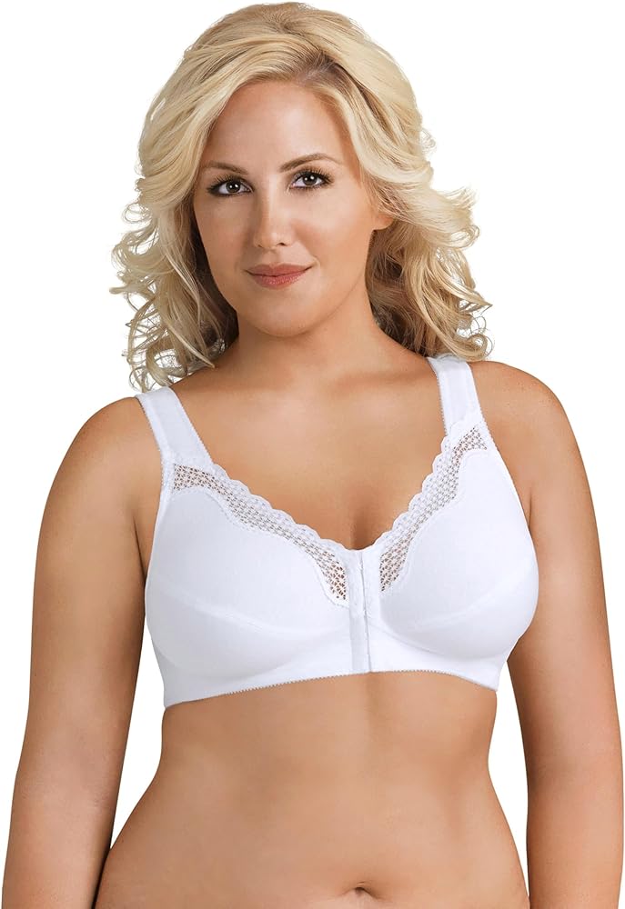 Exquisite Form 5100531 Women's FULLY Wireless Cotton Back & Posture Support Bra with Front Closure & Lace