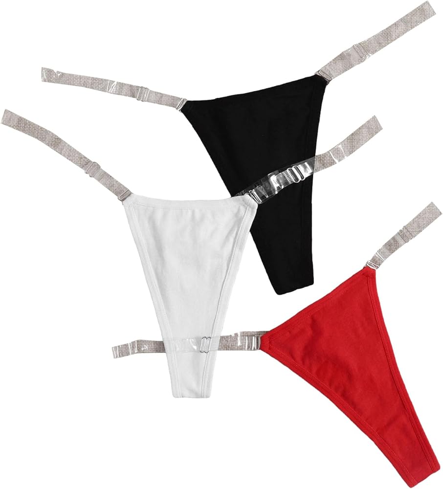 Verdusa Women's 3 Pack Clear Strap Thong Panties Invisible G String