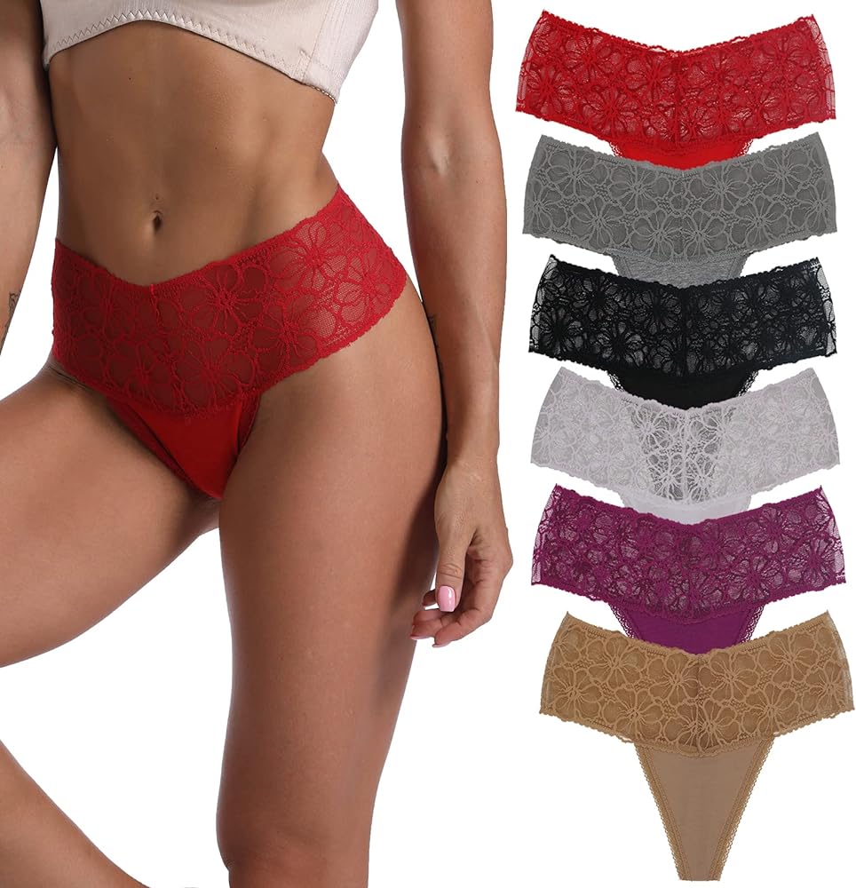 Delcroix Lace Thongs for Women Thong Underwear Women Lace Panties Women Underwear Cotton Thongs for Women Pack