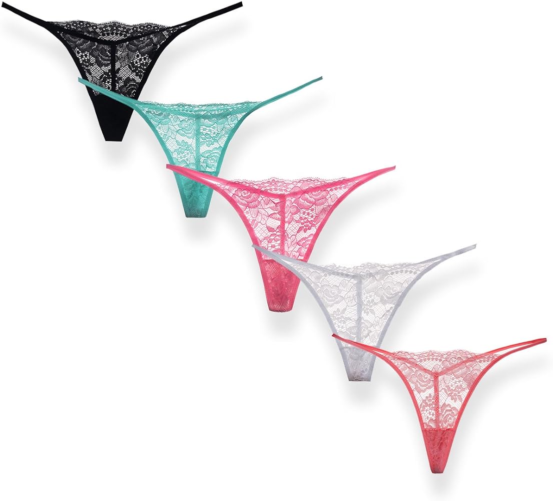 Moxeay Lace G-String Thongs T-Back Panties Underwear Pack of 5