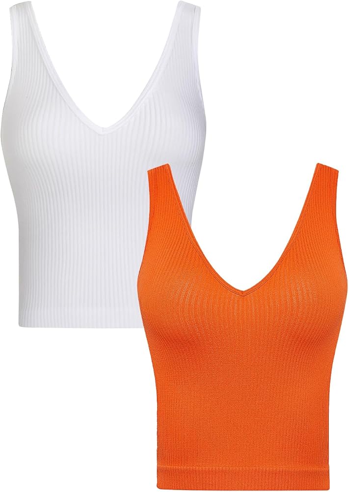 Ribbed Tank Tops for Women, V-Neck Seamless Stretchy Camisole Tank Tops