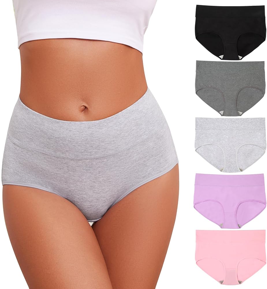 5 Pack Womens Underwear High Waisted Full Coverage Cotton Briefs Soft Breathable Hipster Plus Size Panties