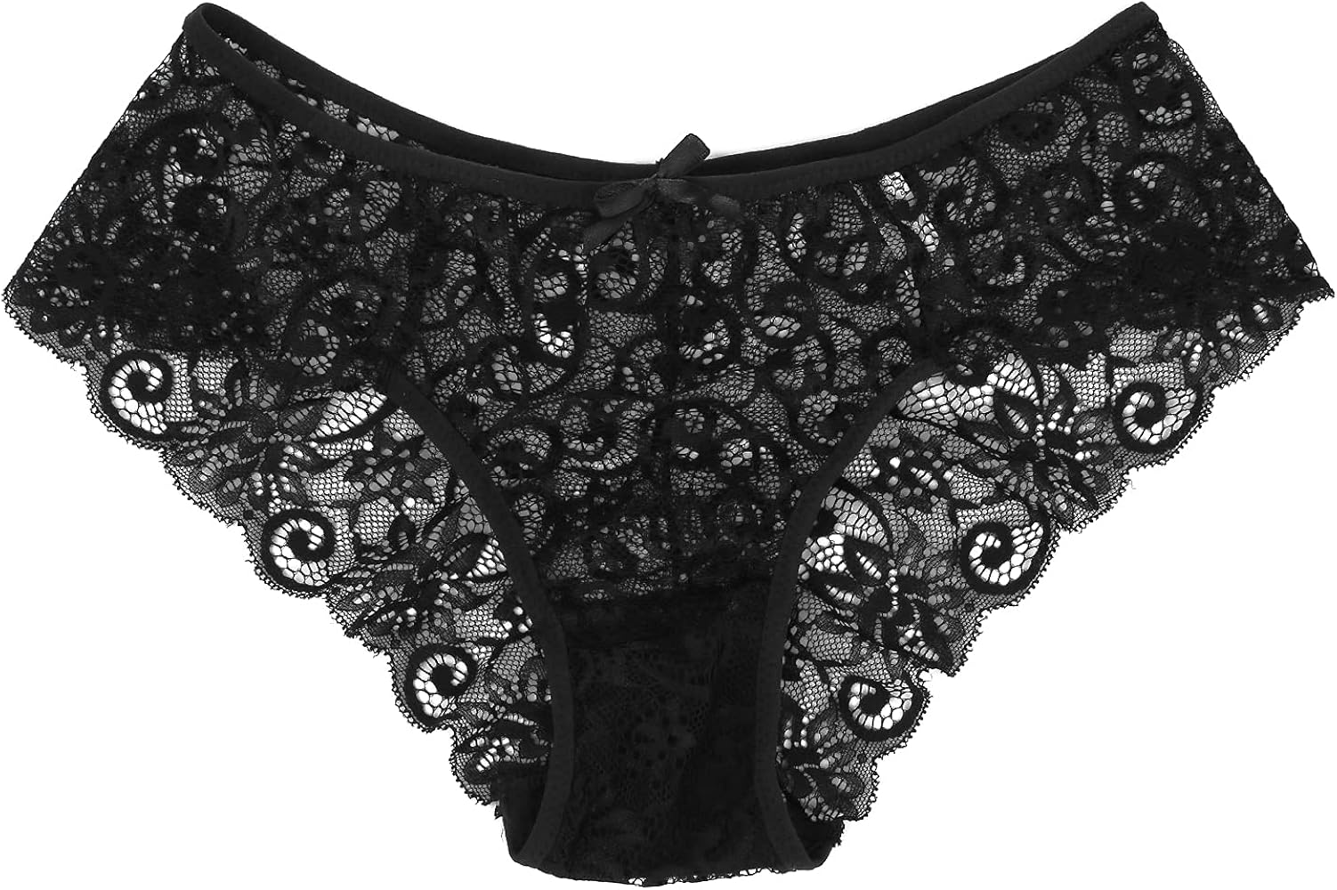 KELITCH Women's Briefs Scalloped Lace Hipster Thong Panties Bow Sexy Underwear