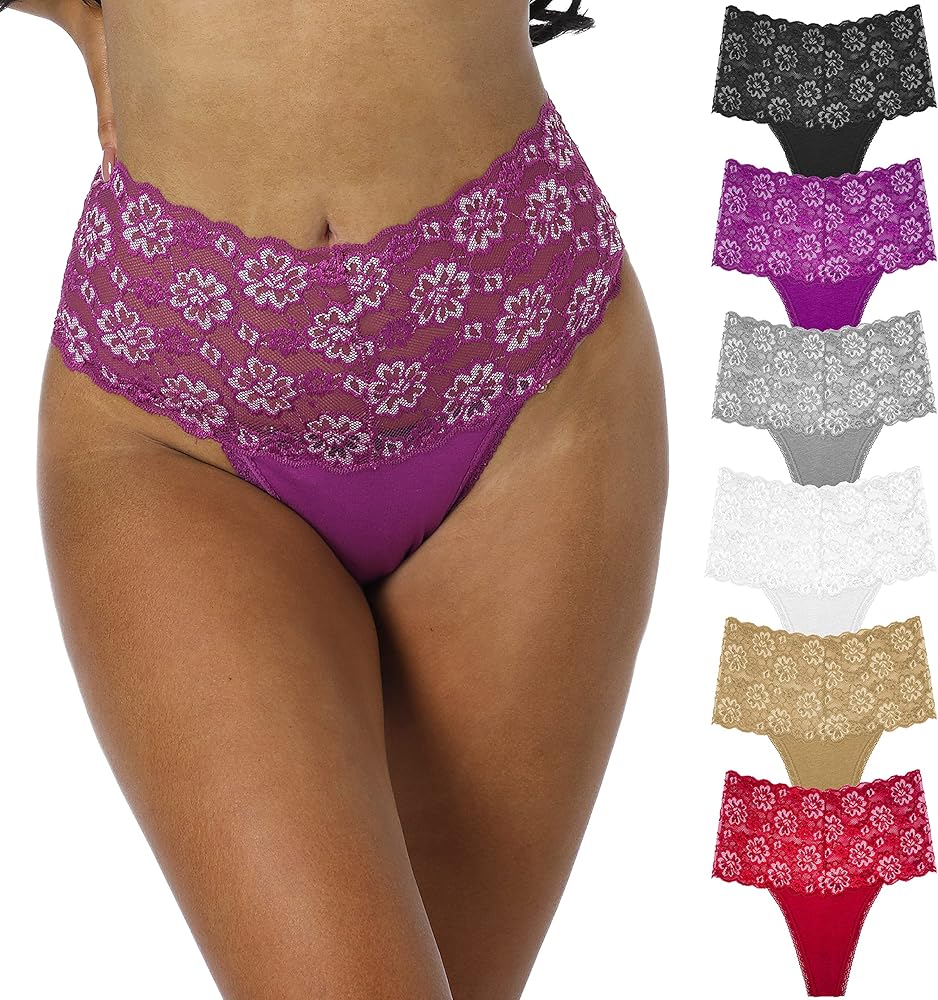 Umiehary High Waist T Back Lace Fashion & Retro Thick Band Women Thongs with Multiple Colors Plus Size