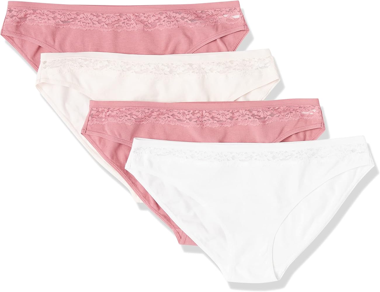 Amazon Essentials Women's Cotton and Lace Bikini Underwear, Pack of 4