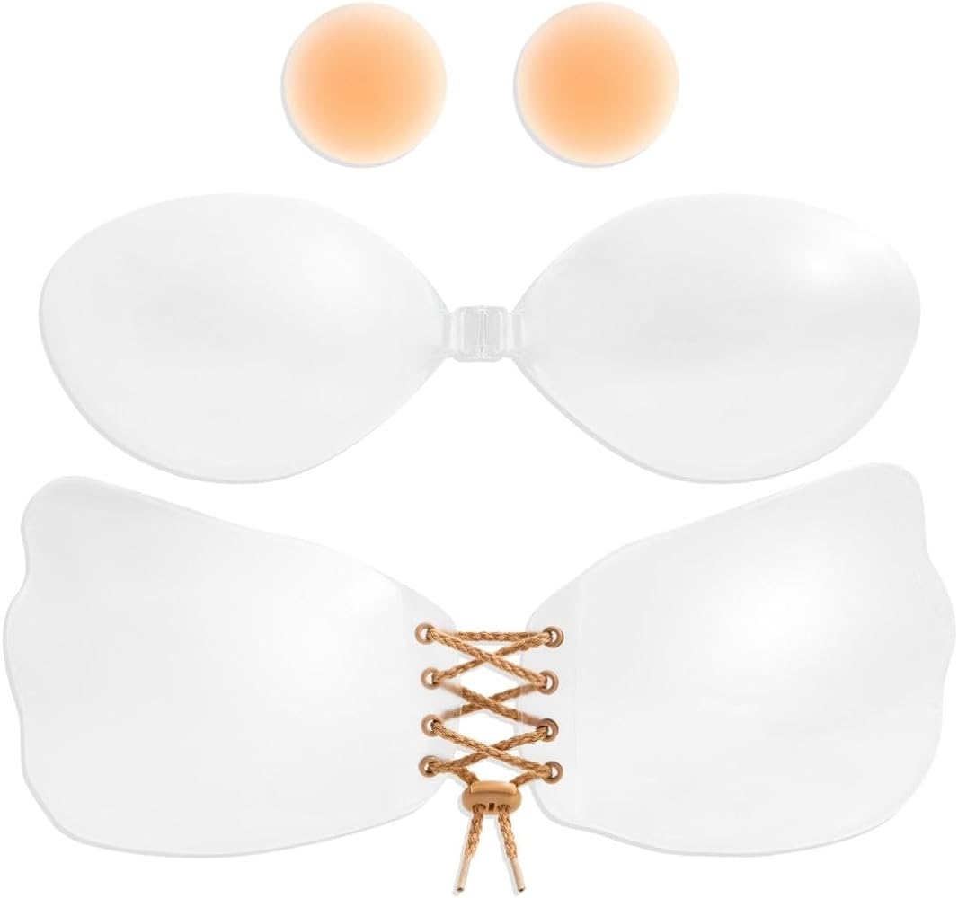 NEW! 2 PC Clear Bra Adhesive Bra & 2PC Nipple Covers | Sticky Bra Invisible Bra, See Through Bra Sticky Boobs, Stick on Bra