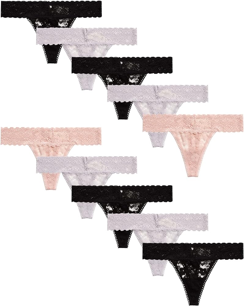 Jessica Simpson Women's Underwear - 10 Pack Stretch Microfiber Lace Thong Panties (S-XL)