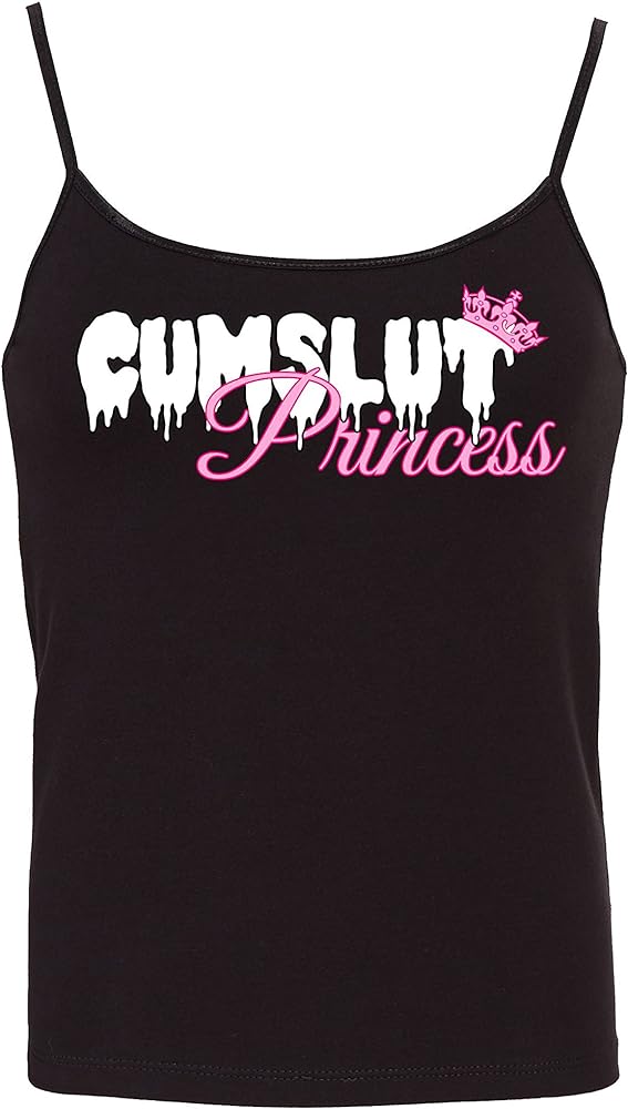 Cumslut Princess Daddy's Little Cum Slut Flirty Camisole Cami Tank Top Sleep Wear Fitted Scoop Neck Black