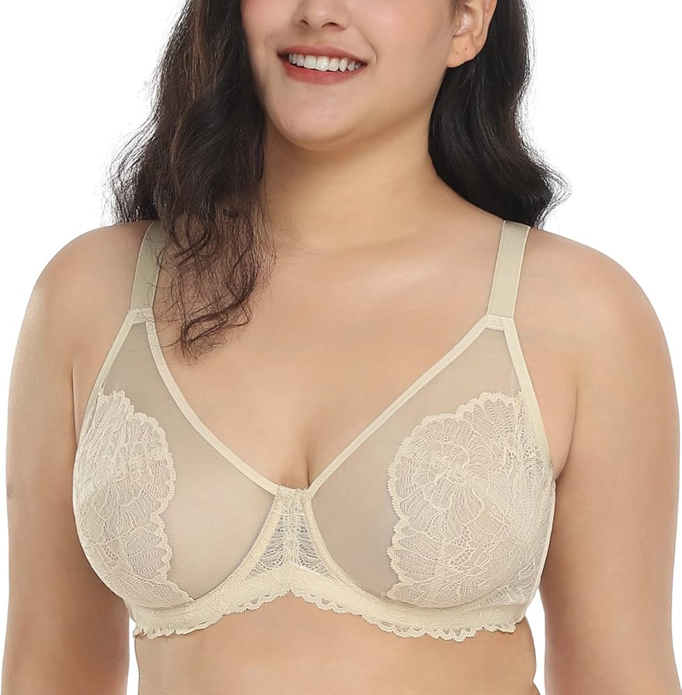 HSIA Minimizer Bra for Women Full Coverage Lace Plus Size Compression Bra Unlined Bras with Underwire