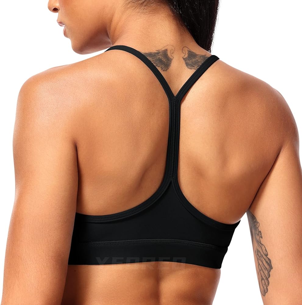 YEOREO Naomi Backless Sports Bra for Women Y Back Strappy Yoga Bra Padded Low Impact Workout Crop Tank Tops