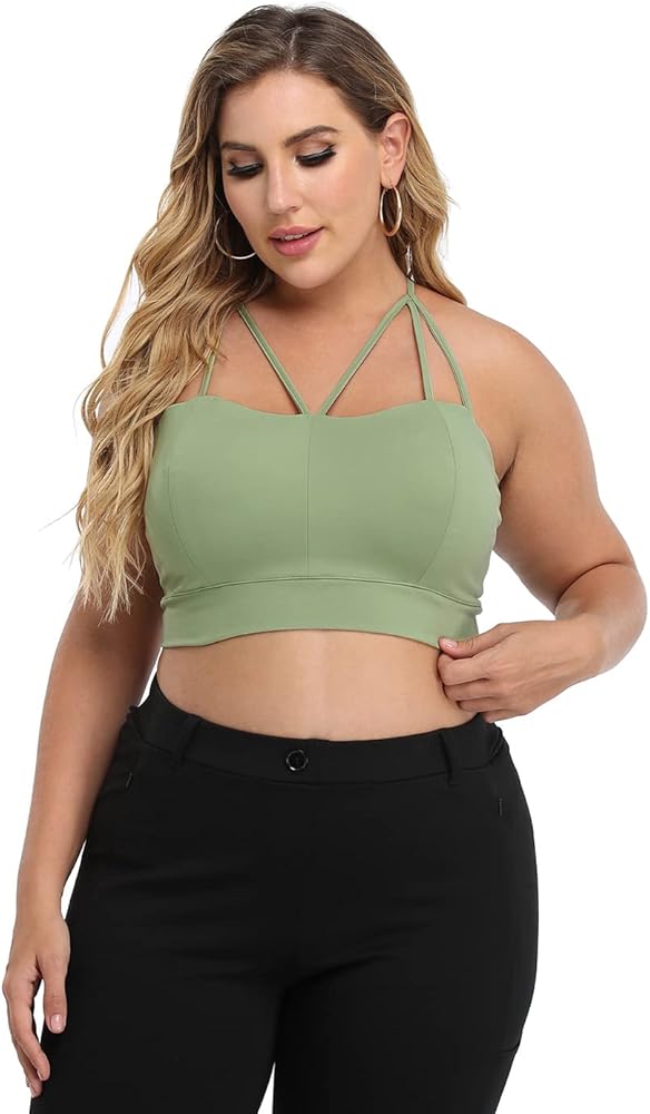 HDE Women's Plus Size Spaghetti Strap Cami Bralette Bustier Crop Top