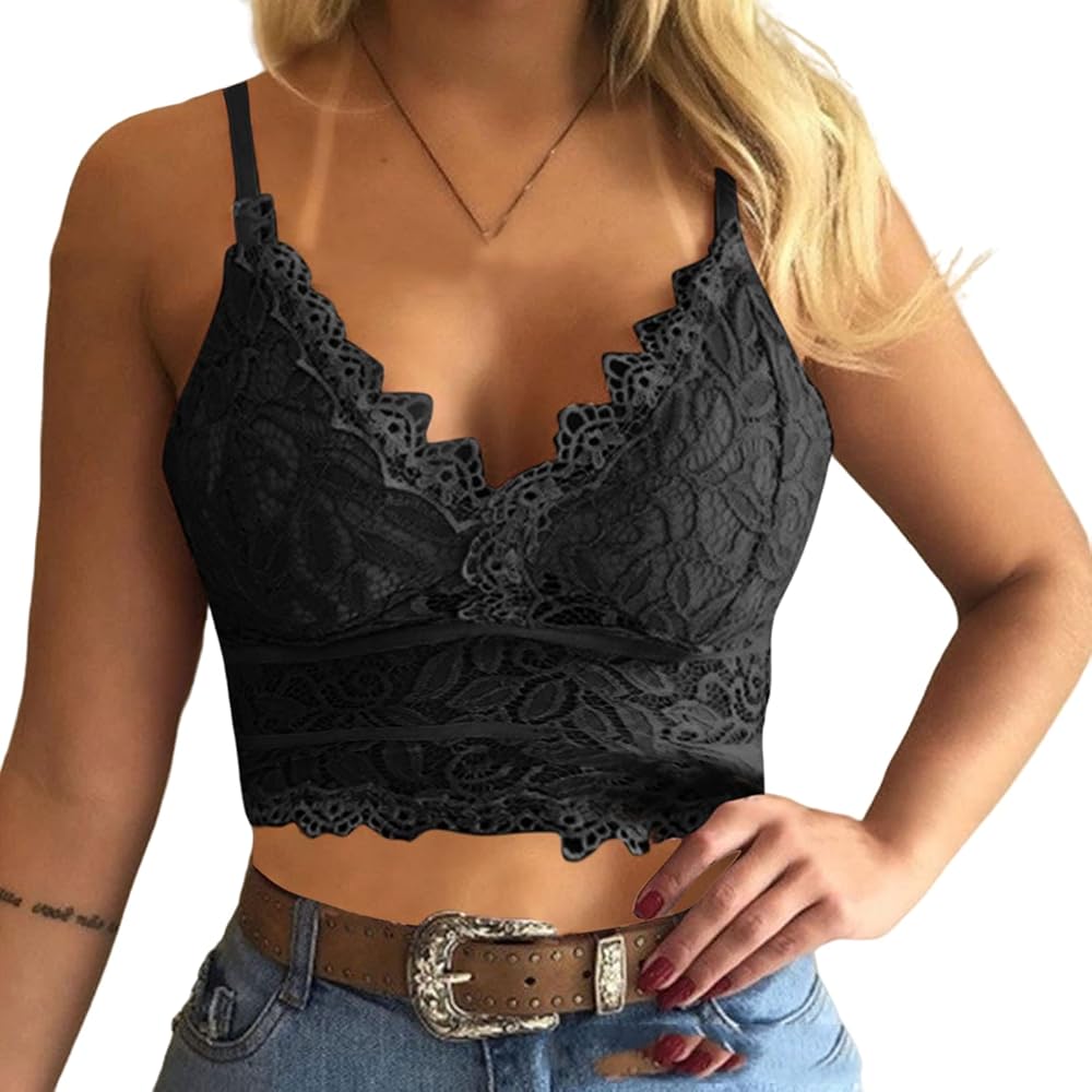 Women's Lace Bandeau Bras Wireless Wrapped Bralettes Deep V Neck Padded Sports Bra Perfect Everyday Lingerie