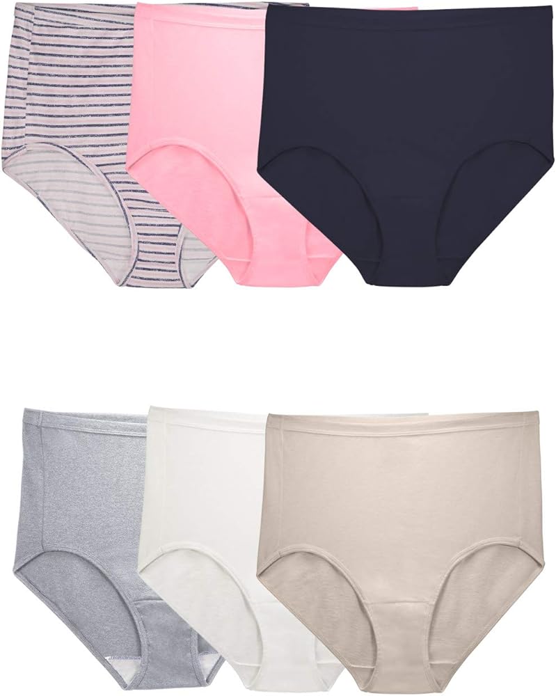 Fit for Me Womens Plus Comfort Covered Cotton Assorted Brief Underwear, 6 Pack