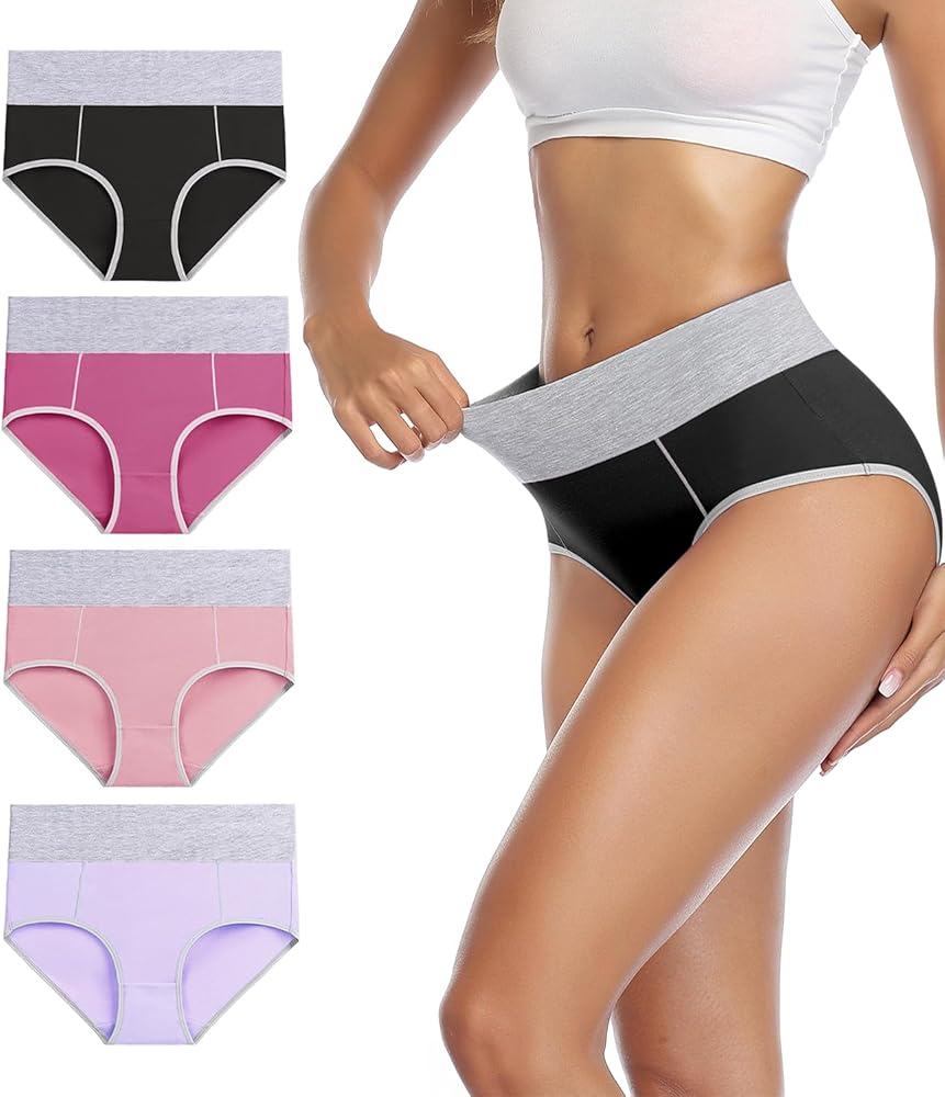 wirarpa Women's Cotton Underwear High Waist Breathable Briefs Soft Underpants Ladies Stretch Panties 4 Pack