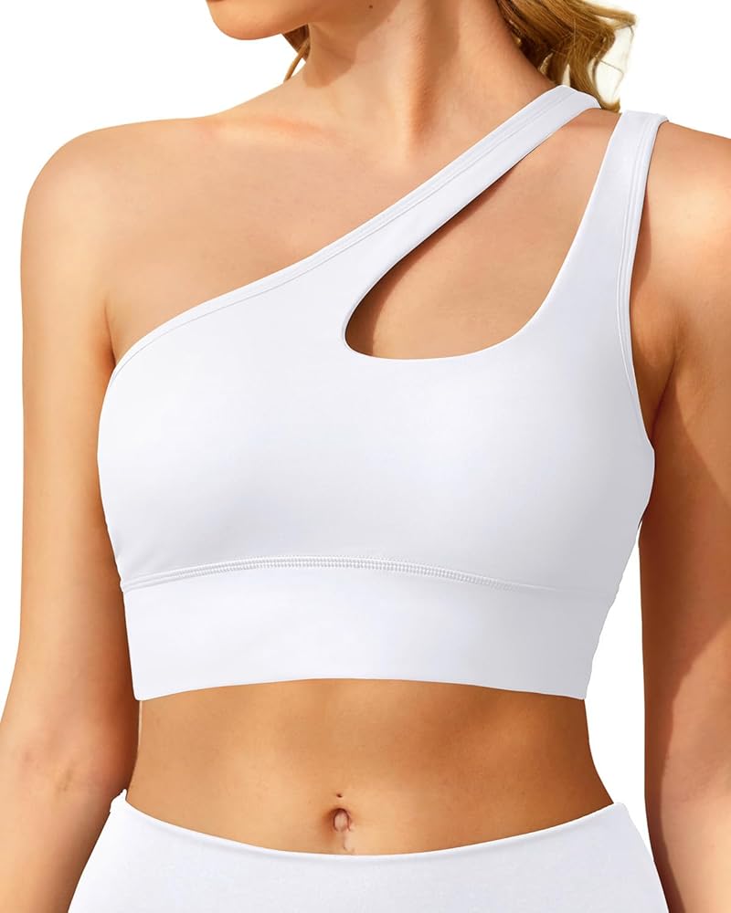 Pinup Fashion One Shoulder Sports Bras Sexy One Strap Yoga Bras Cute Medium Support Crop Workout Tops for Women