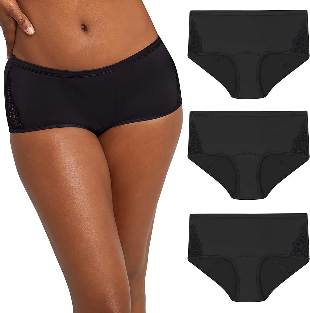 Maidenform Women's Hipster Period Underwear, Moderate Protection With Built-in Liner, 3-pack