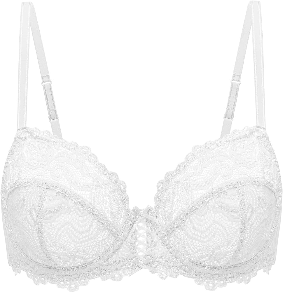 Deyllo Women’s Sheer Lace Bra Underwire Unlined Bra Full Coverage Non Padded