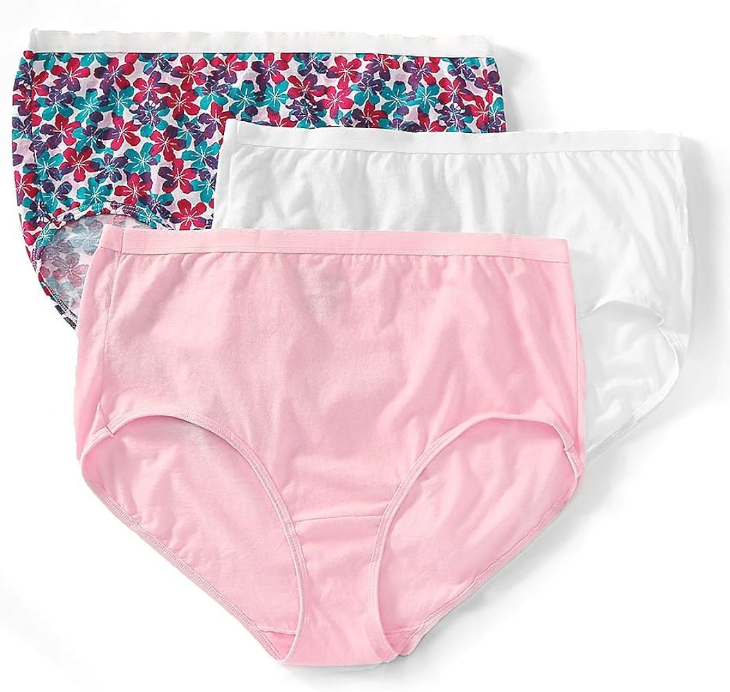 Fruit of the Loom Women's 3DBRASP Fit for Me Plus Size Cotton Brief Panties - 3 Pack