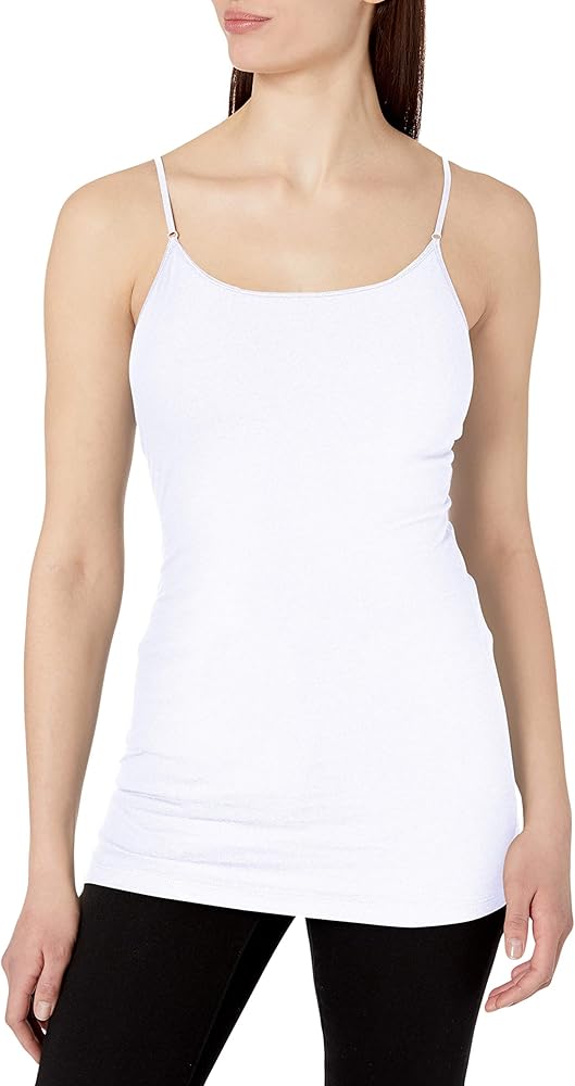 PURE STYLE Girlfriends Women's Long Cami Tank with Built in Bra & Adjustable Strap 2-Pack