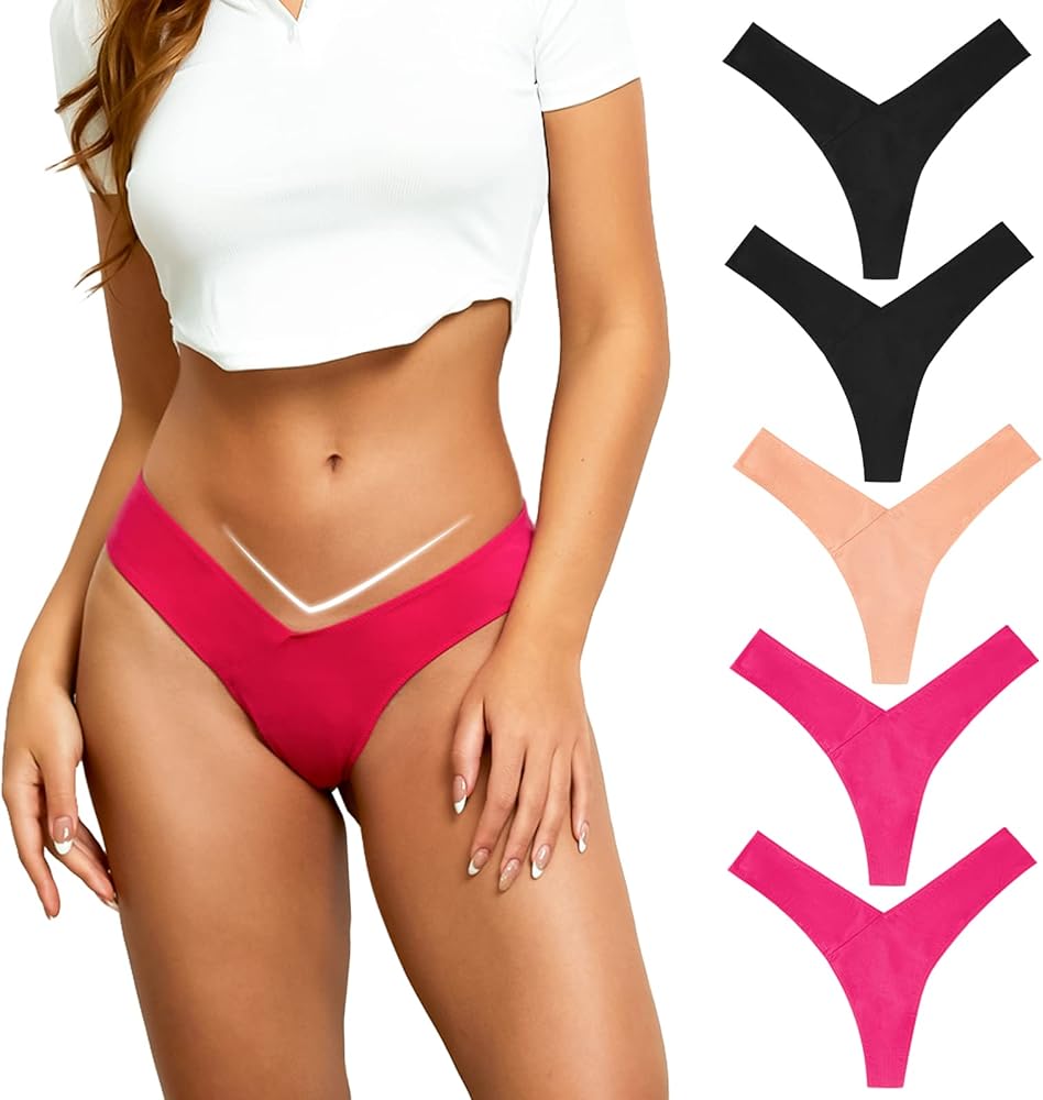 chahoo Thongs for Women Pack Sexy, Breathable Womens Underwear Cotton Seamless Cheeky Panties High Waisted Thong 5 Pack S-XL