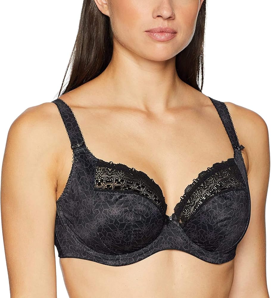 Elomi Kim Banded Stretch Lace Plunge Underwire Bra (4340),32HH,Black