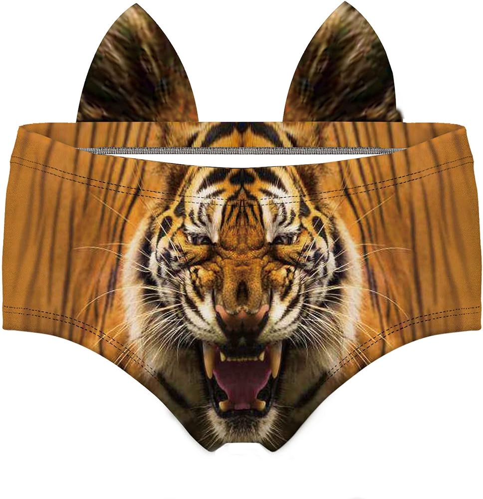 RUNYNXIN Funny low-waisted Ears Underwear - Sexy for Women Gifts (ERDNK040-M, Tiger ear1)