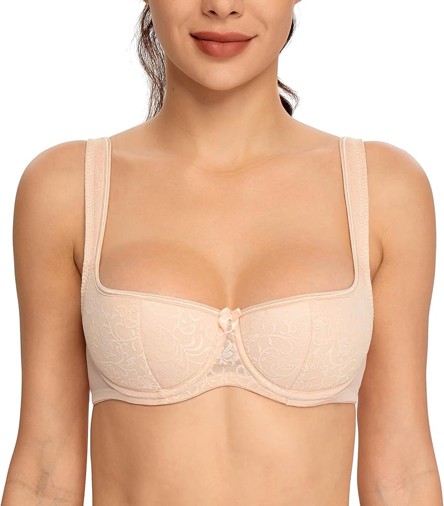 Lemorosy Women's Push Up Balconette Bra Lightly Padded Lace Demi Shelf Underwire Bra