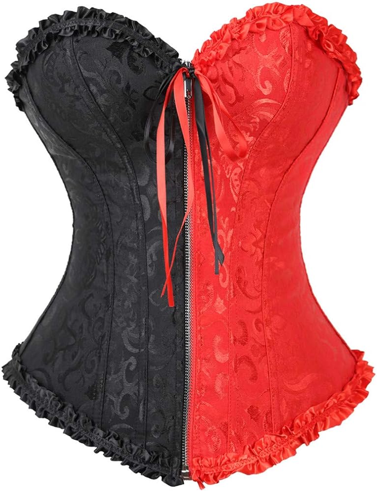 Zhitunemi Women's Corset Bustier Top Sexy Lingerie Sets Black Red Overbust