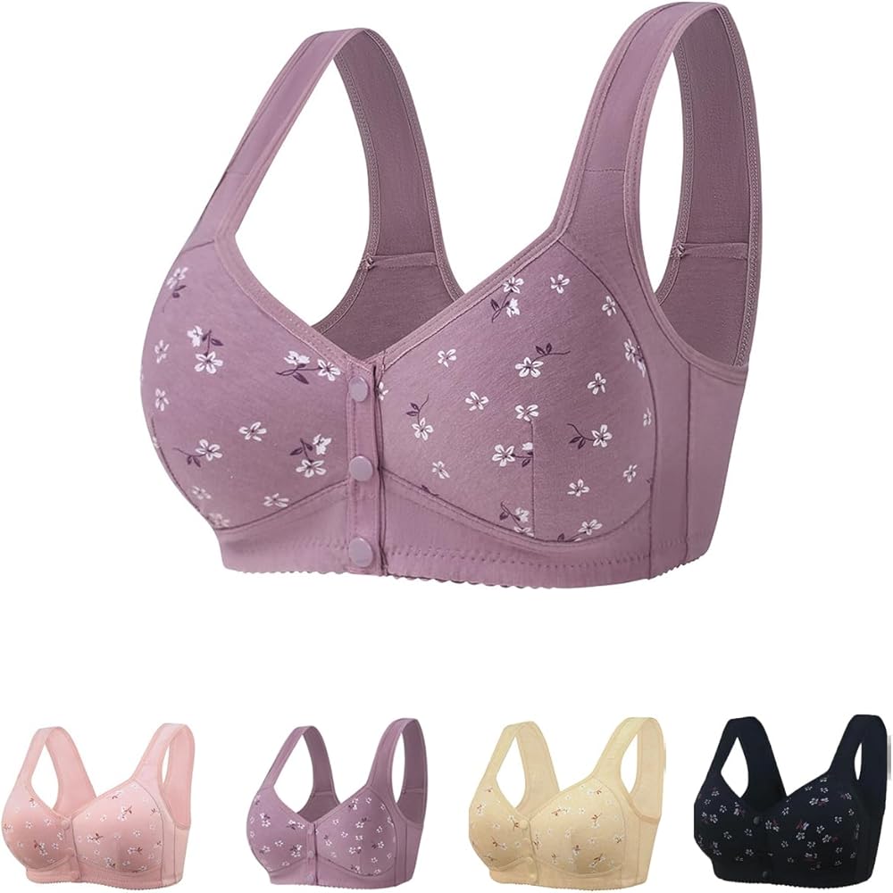 Daisy Bra for Old Women,Front Clasp Bra,Cotton Underwear Without Underwire for Older Women