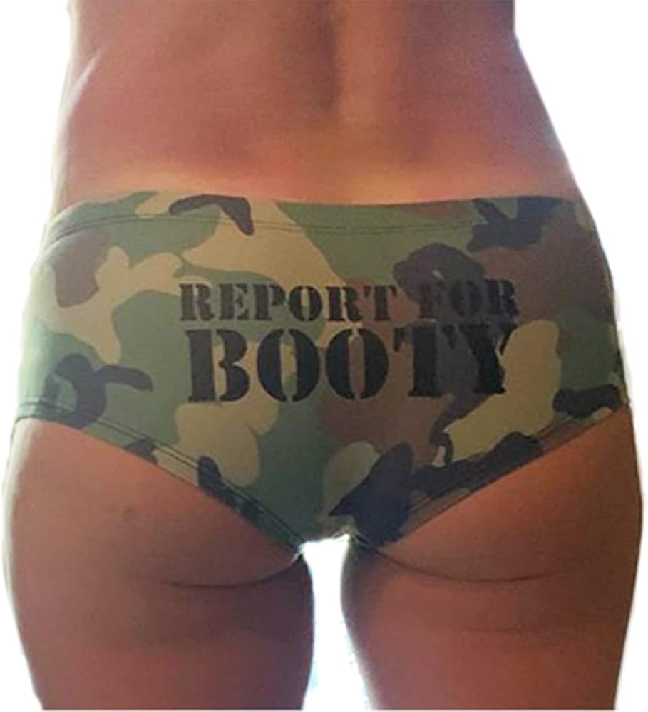 Southern Designs Report for Booty On Camo Boy Shorts - Black Logo - Great Army Wife Girlfriend Panties (Large)