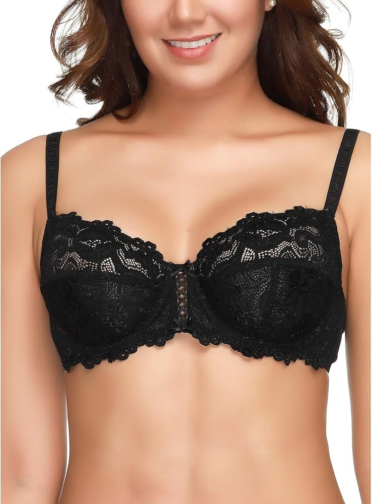 Wingslove Women's Floral Lace Bra Full Coverage Underwire Unlined Soft Bra Light Weight