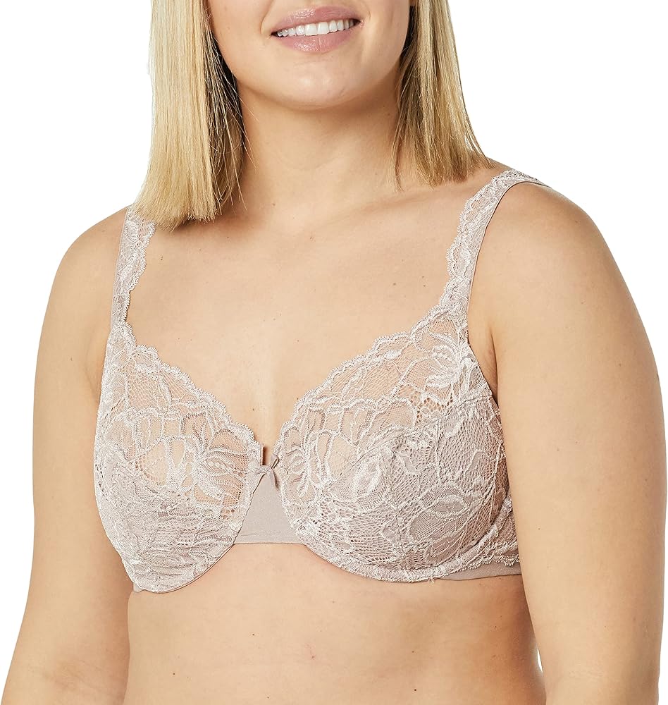 Bali Lace Desire Underwire Bra, Full-Coverage Lace Bra with Underwire Cups, Plunging Underwire Bra for Everyday Comfort