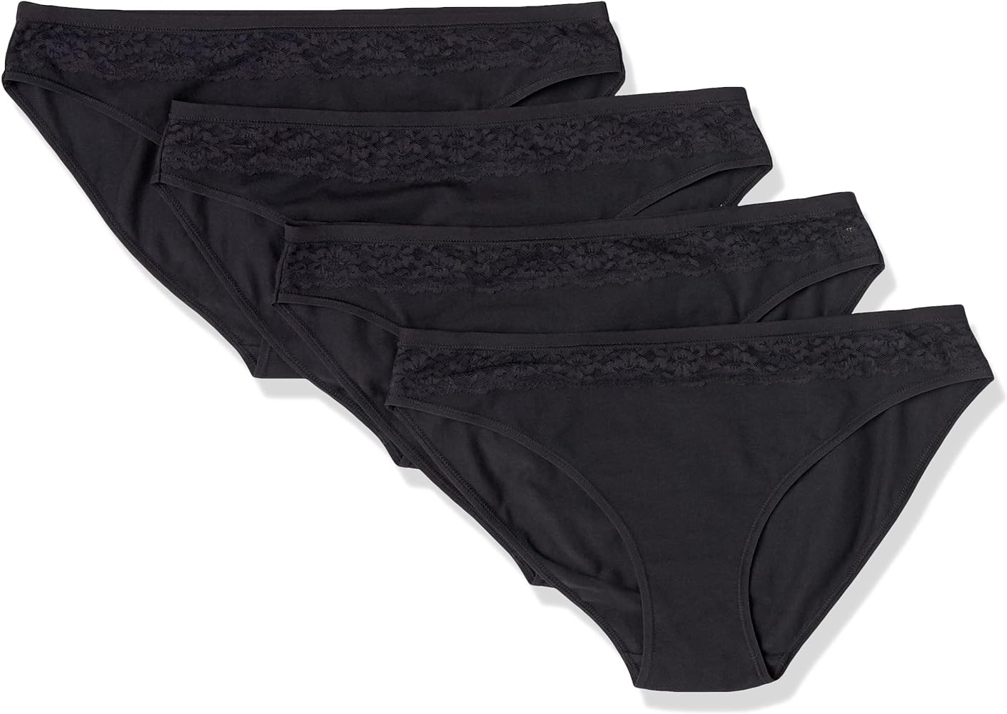 Amazon Essentials Women's Cotton and Lace Bikini Underwear, Pack of 4