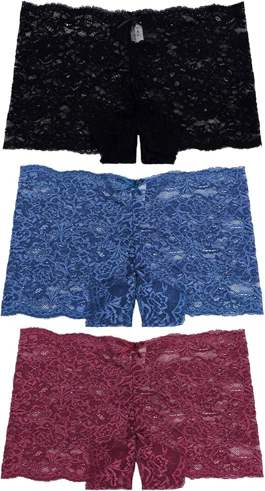 3 Pack of Women's Regular & Plus Size Lace Boyshort Panties