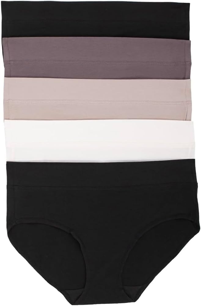 Felina Womens 5 Pack Pima Cotton Wide Waistband Hipster