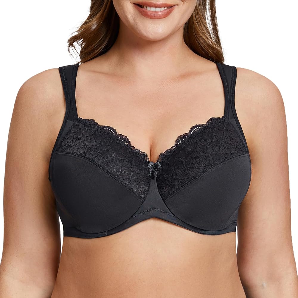 MELENECA Women's Full Coverage Underwire Bra Minimizer Plus Size Lace Comfortable Cushion Strap