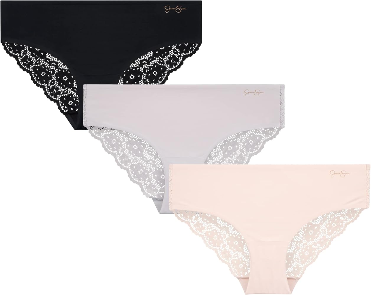 Jessica Simpson Women's Hipster Underwear - 3 Pack/6 Pack Sexy Lace Trim No Show Seamless Briefs - Hipster Panties for Women