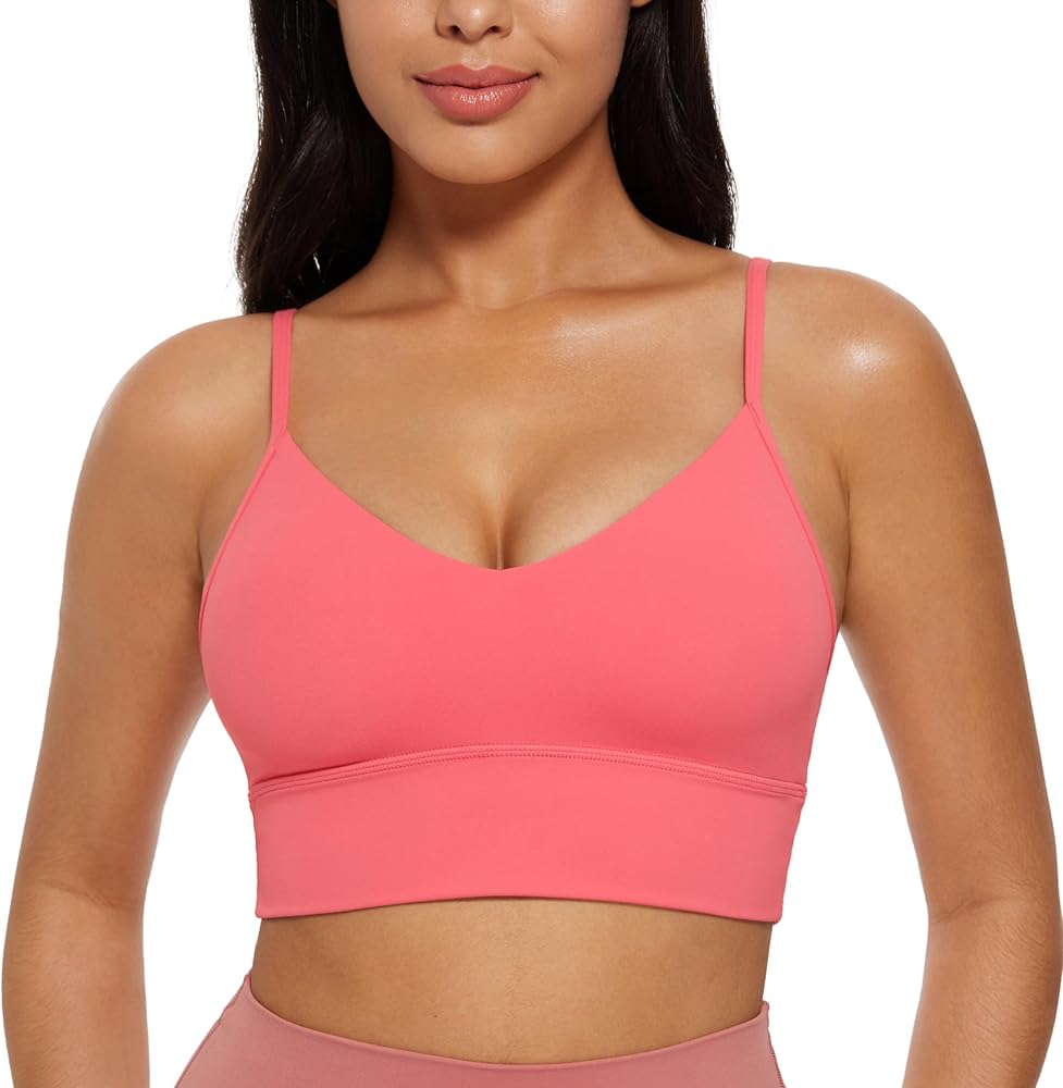 CRZ YOGA Butterluxe Womens V Neck Longline Sports Bra - Adjustable Padded Yoga Bra Camisole Workout Crop Top