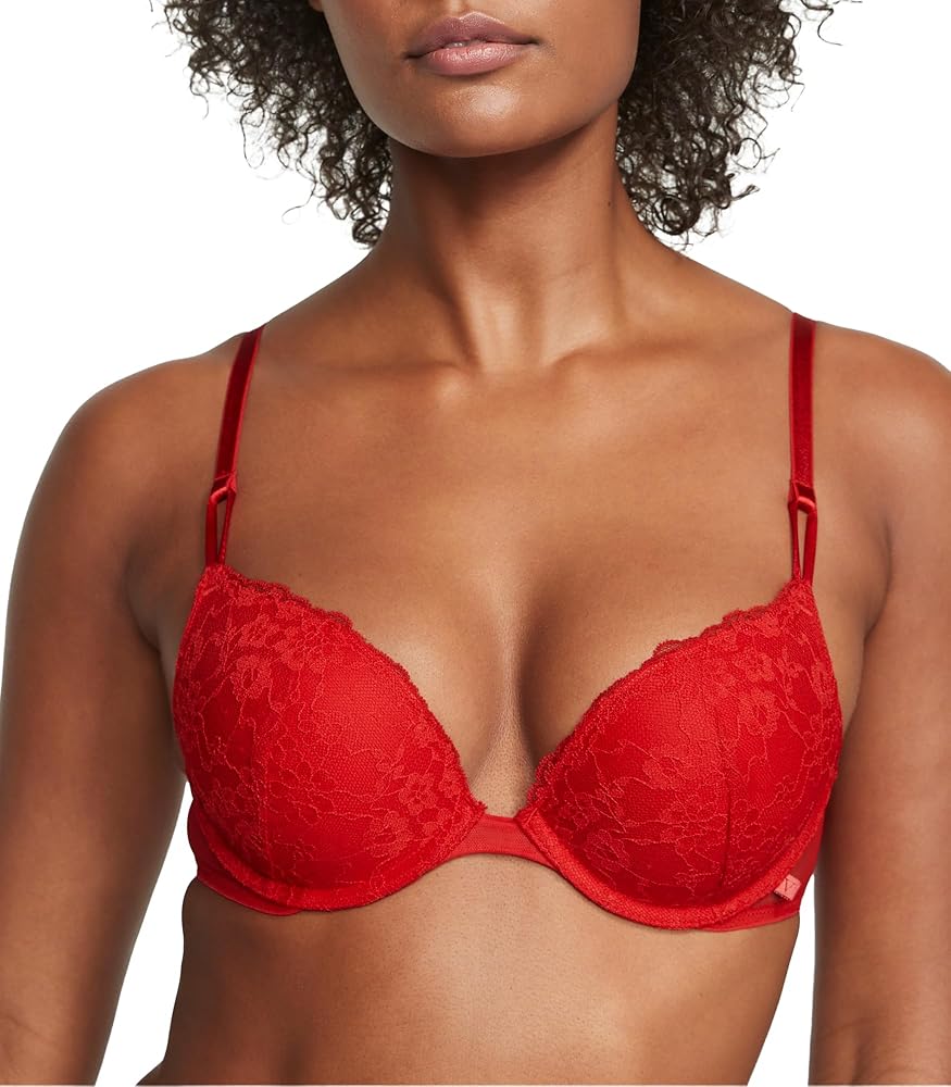 Victoria's Secret Sexy Tee Push Up Bra, Padded, Lace, Bras for Women, Red (32A)