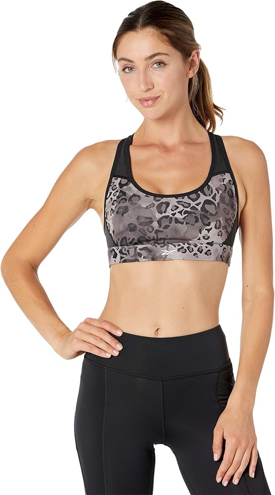 Reebok Women's Lux Graphic Padded Sports Bra, Medium Impact