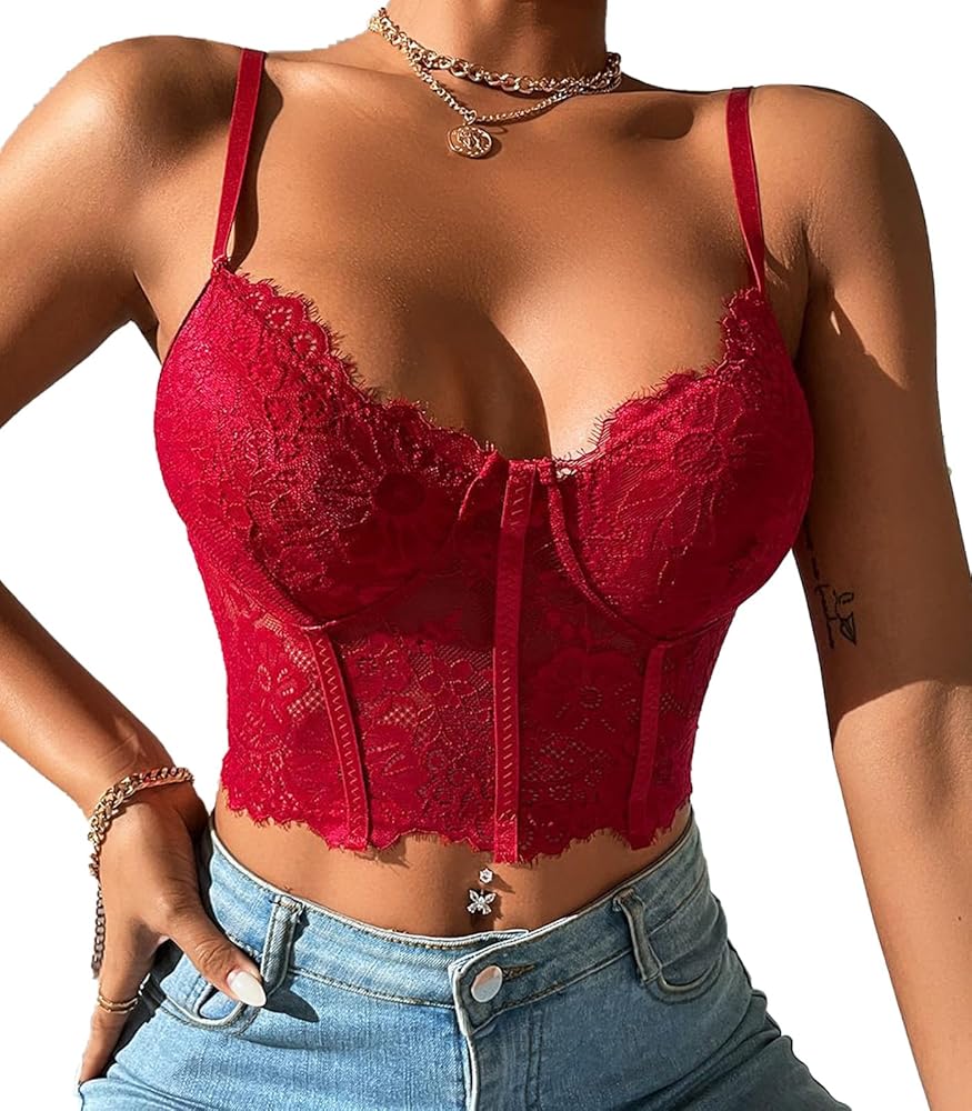 Women's Lace Bralette Crop Tops Lingerie Bustier Spaghetti Strap Corset Bra Top